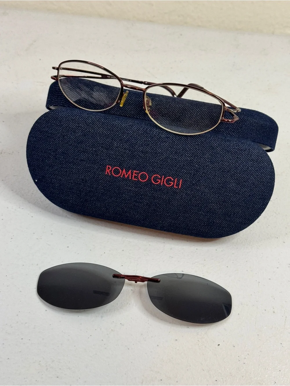 Romeo Gigli Oval glasses and clip on Sunglasses in Burgundy with Black Lenses